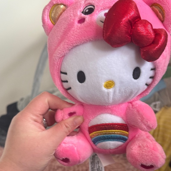 Hello Kitty Pink and Red Plush Carebear with Rainbow